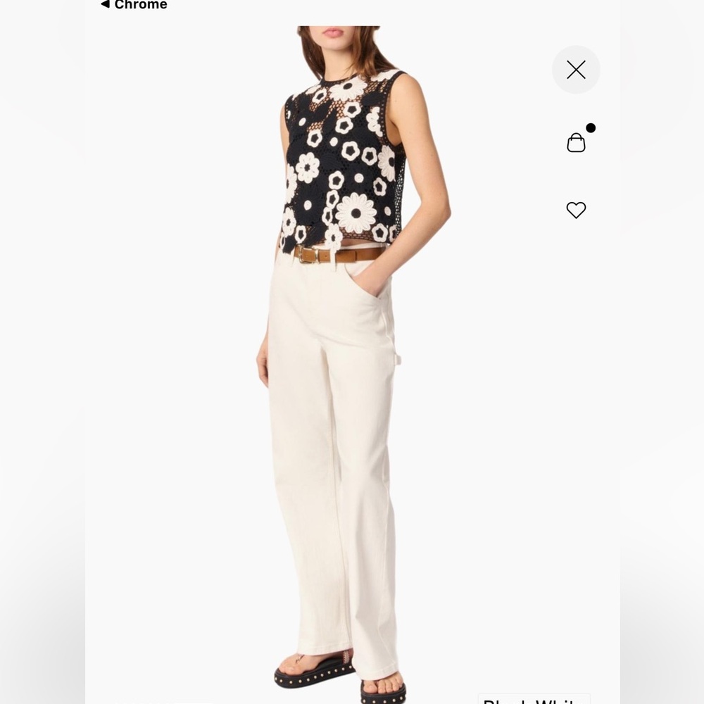 Maje Black and white Floral Crochet top